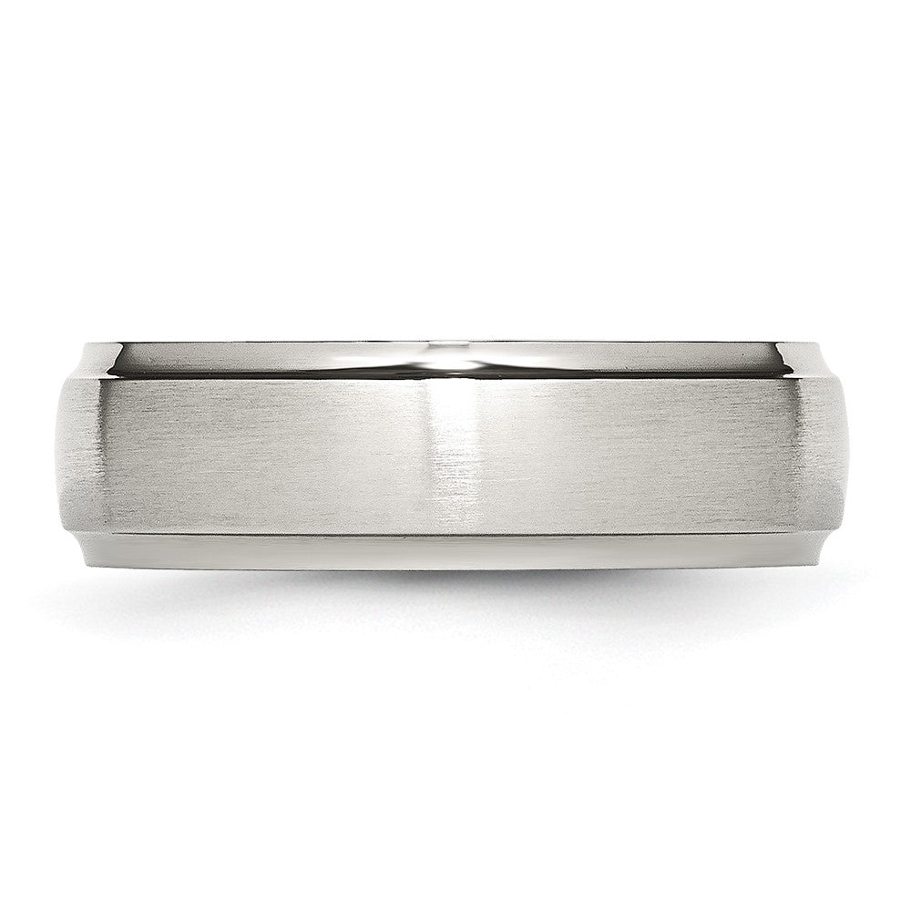 Stainless Steel Polished w/Brushed Center 7mm Ridged Edge Band Size - 8