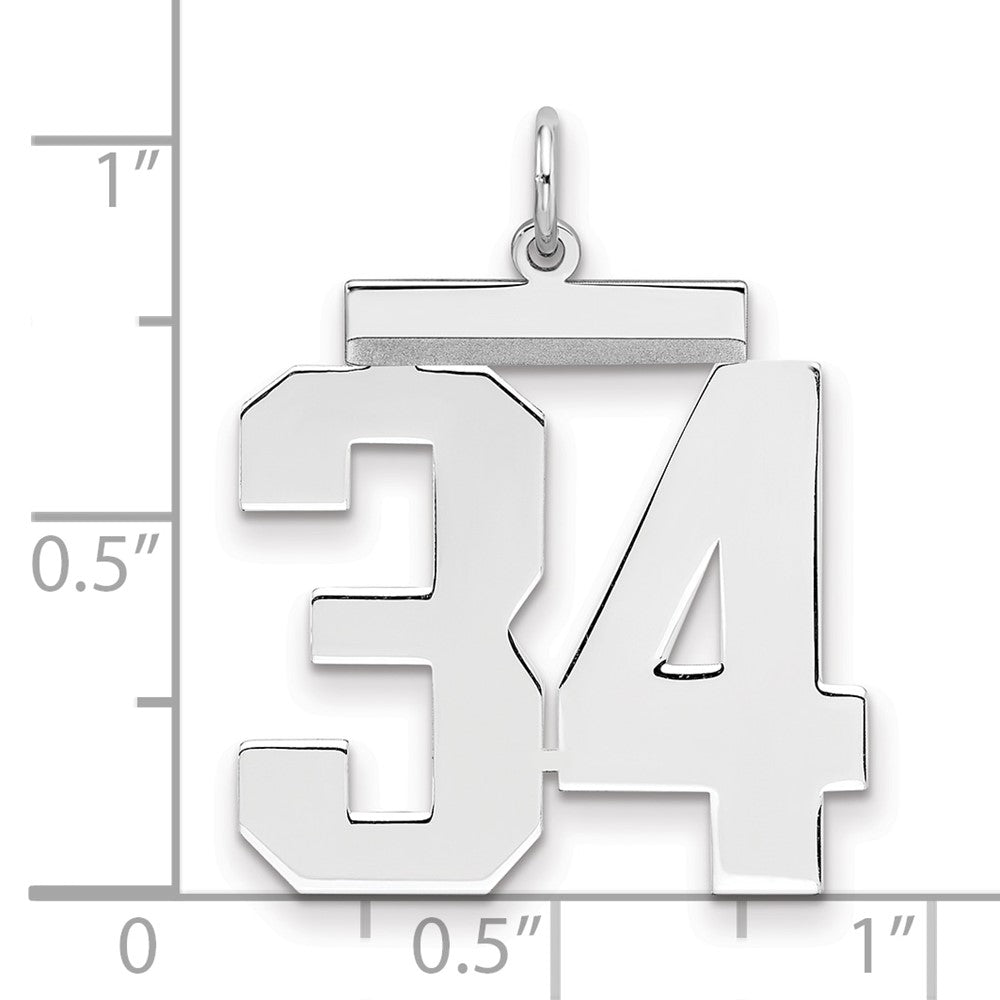 Sterling Silver/Rhodium-plated Polished Number 34 Charm