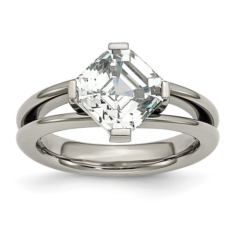 Titanium Polished with CZ Ring Size - 8