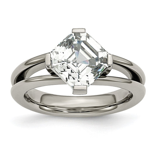 Titanium Polished with CZ Ring Size - 8