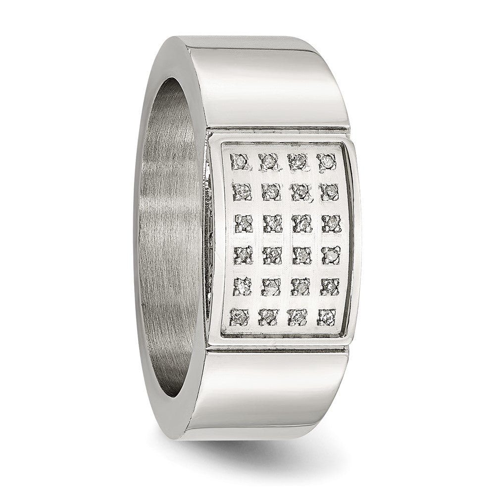 Stainless Steel Polished 1/10ct Diamond 9.5mm Band Size - 11