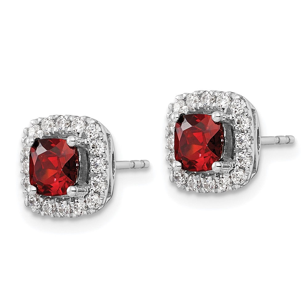 14k White Gold 3/8 carat Lab Grown Diamond VS/SI+ G+ January Birthstone Garnet Halo Post Earrings