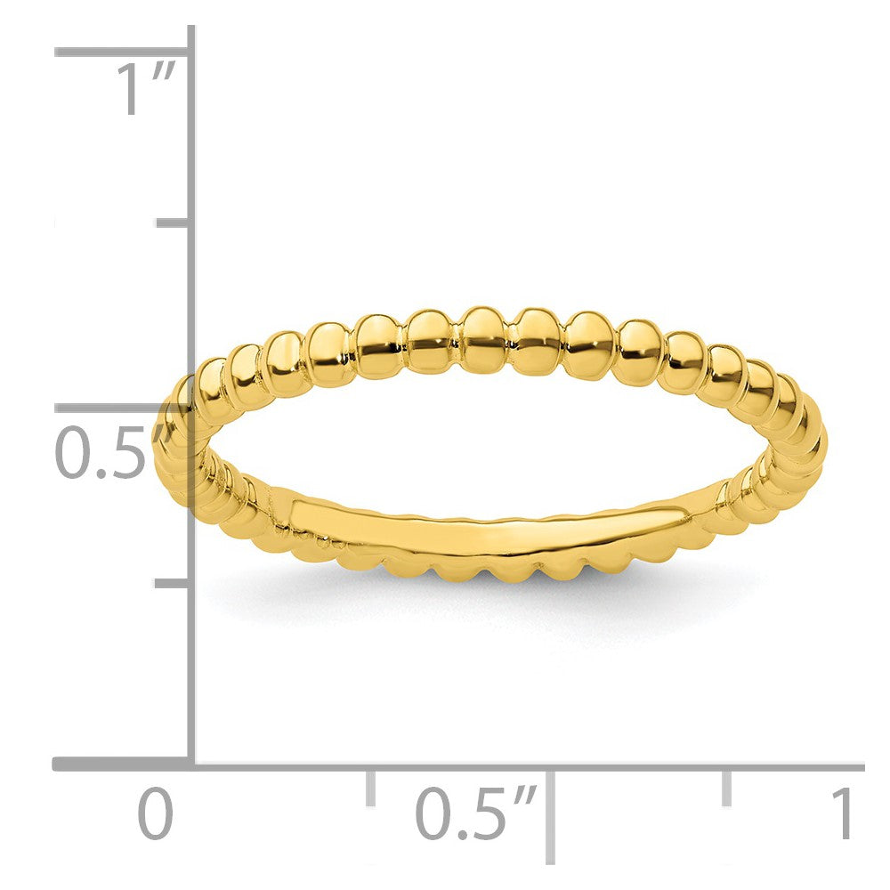 925 Sterling Silver Polished Patterned Stackable Expressions Gold Plated Beaded Ring Size 9 - Stackable Ring for Women Size - 9
