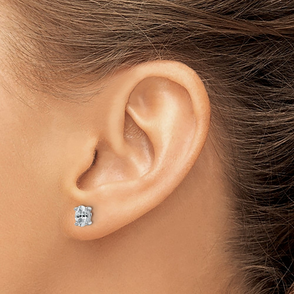 14K White Gold 3/4 Carat Lab Grown Diamond VS+ F+ Complete Oval 4-Prong Stud Earrings