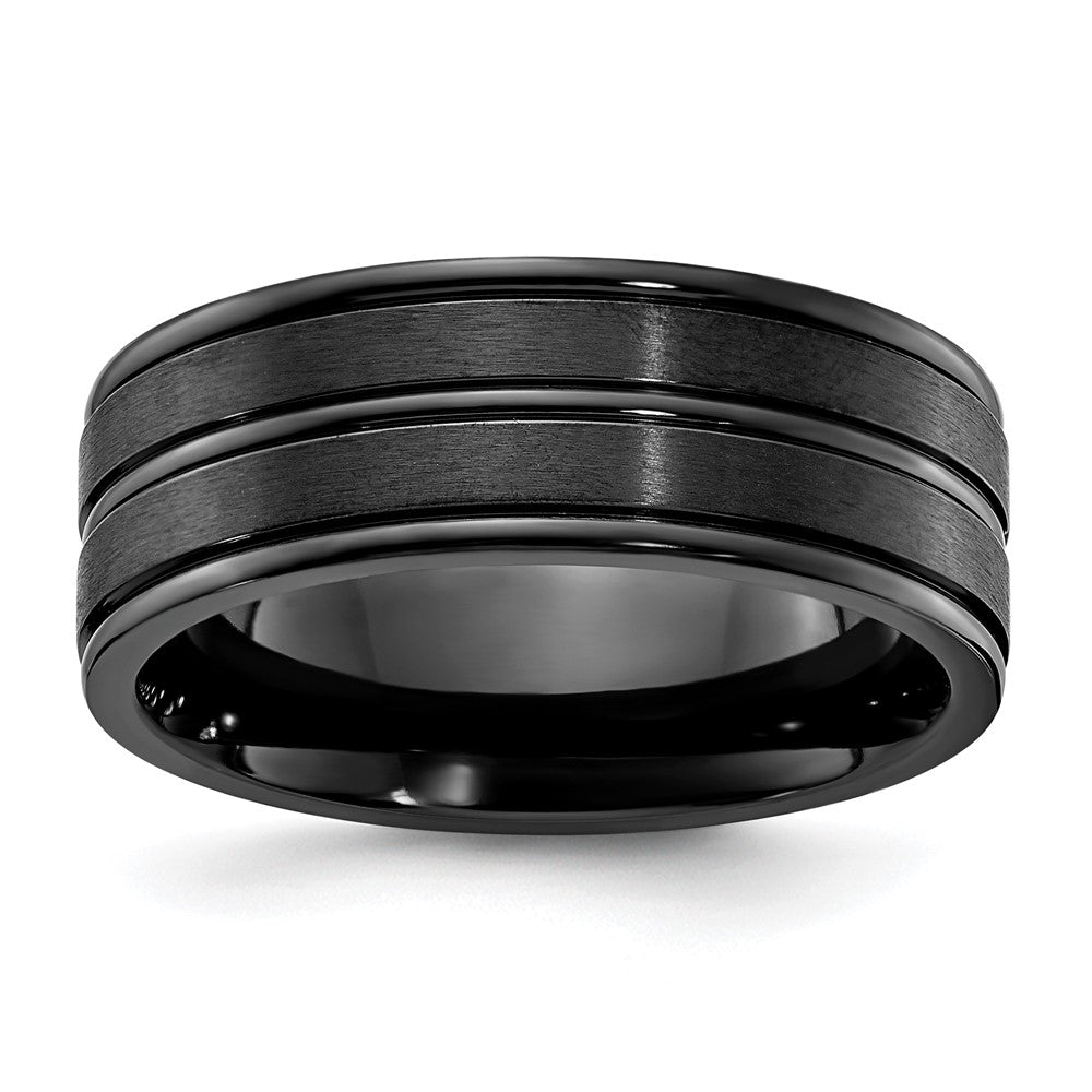 Titanium Black IP-plated Brushed and Polished 8mm Band Size - 12.5