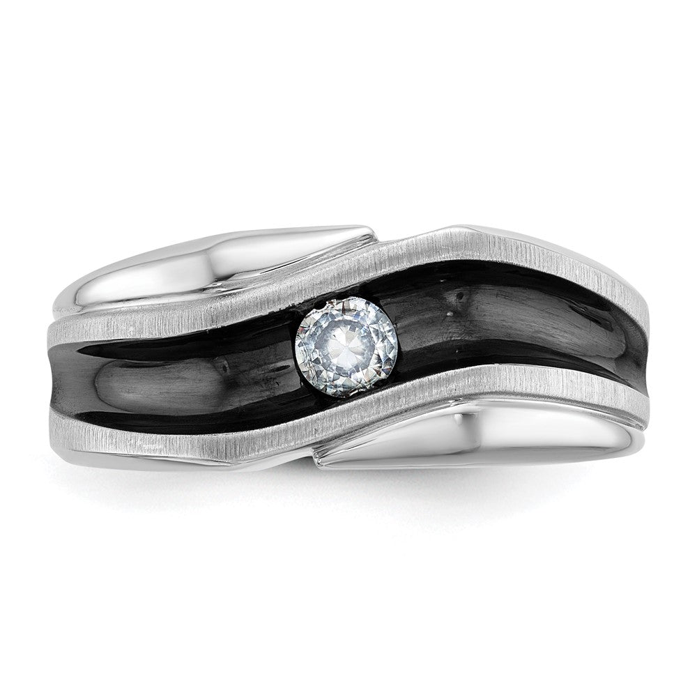 IBGoodman 14k White Gold with Black Rhodium 1/5 carat Lab Grown Diamond VS/SI+ G+ Complete Polished Satin and Grooved Men's Ring