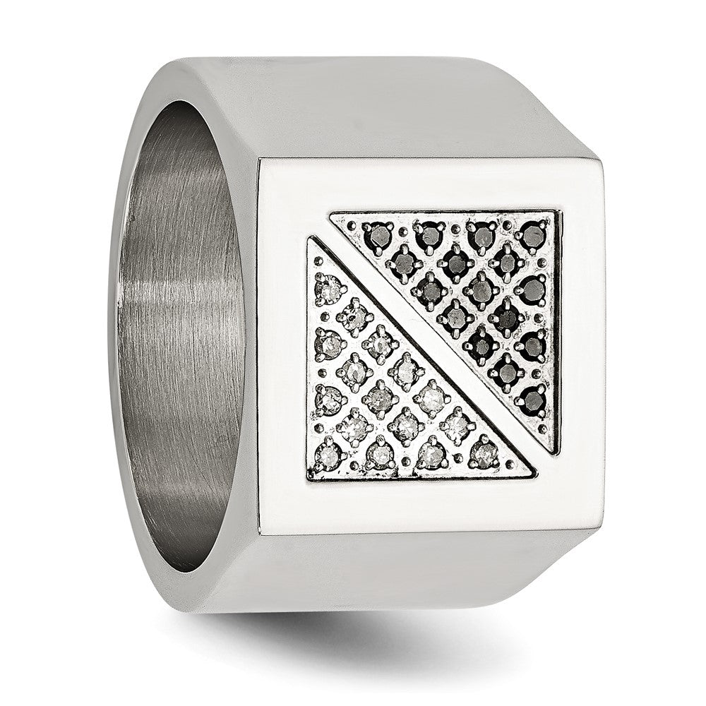 Stainless Steel Polished 1/4ct Black & White Diamond Ring Size - 9