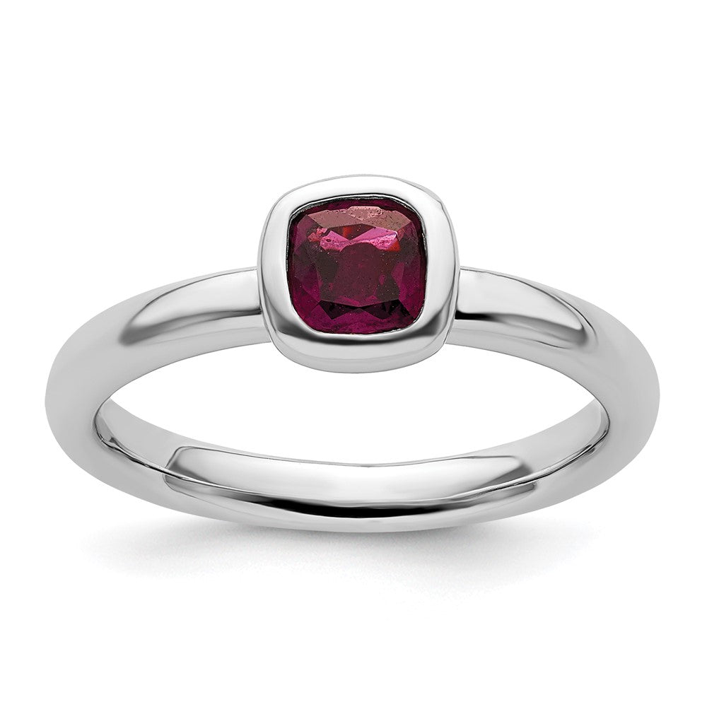 SS Stackable Expressions Cushion Cut Rhodolite Garnet Ring Size -6