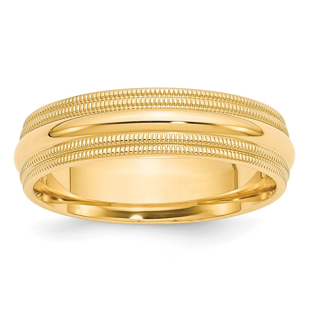 10k Yellow Gold 6mm Double Milgrain Comfort Fit Wedding Band Size 9