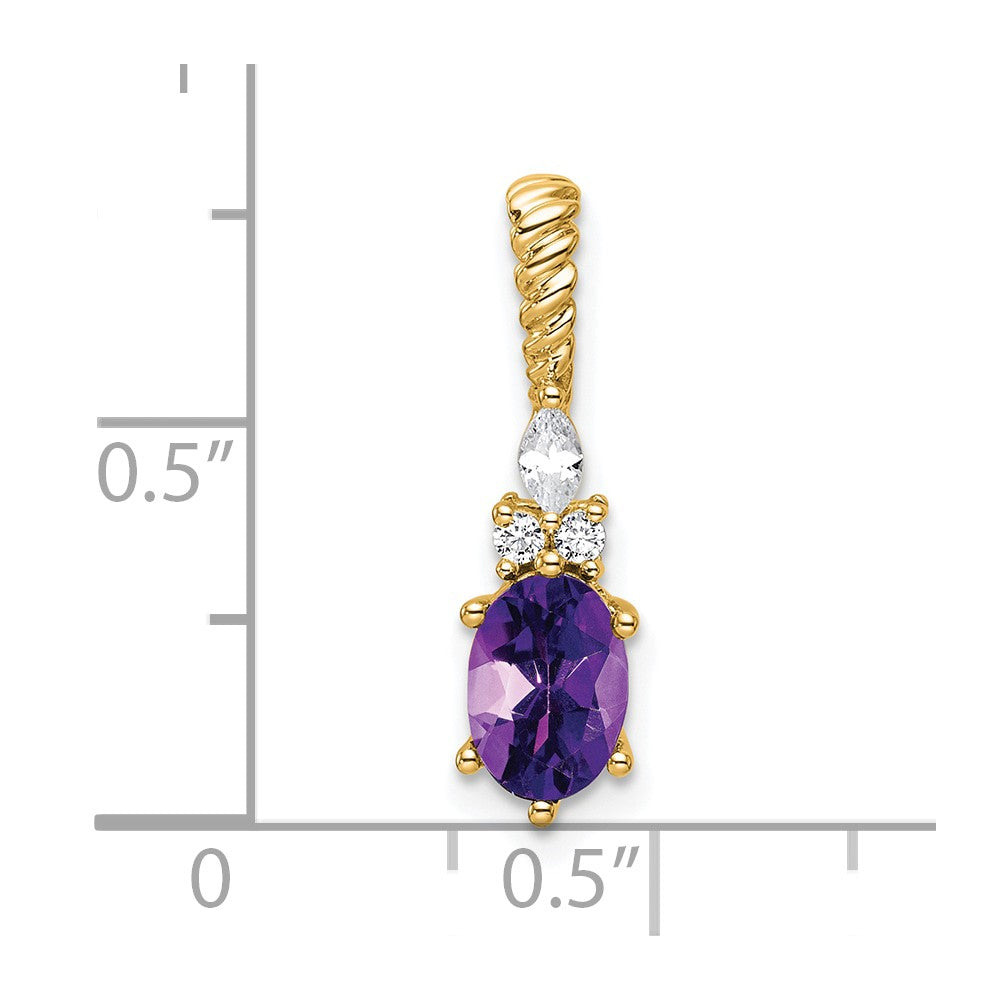 14K Polished Diamond and Amethyst Twisted Chain Slide