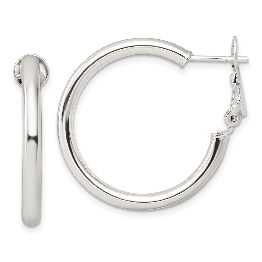 Sterling Silver Polished 3.25mm Omega Back Round Hoop Earrings