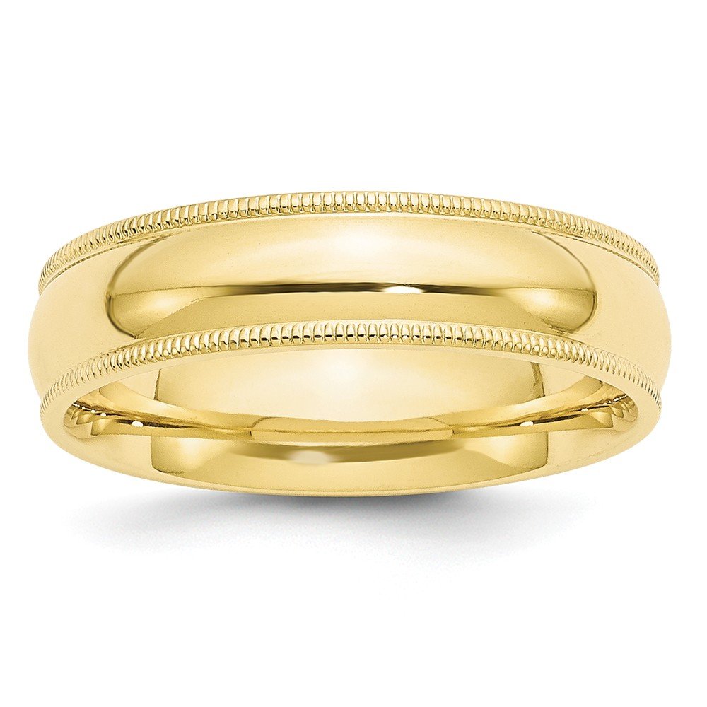 10k Yellow Gold 6mm Milgrain Half Round Comfort Fit Wedding Band Size 9.5