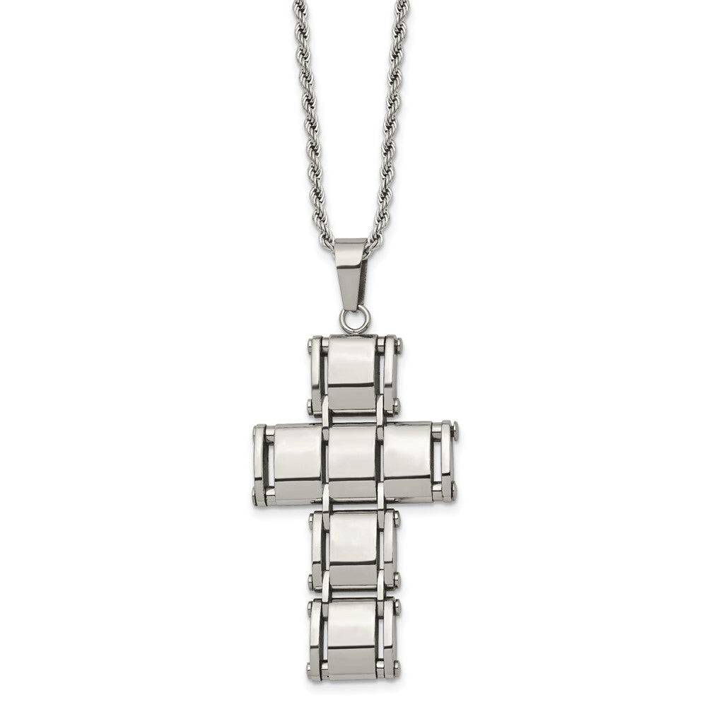 Stainless Steel Polished Moveable Cross 22in Necklace