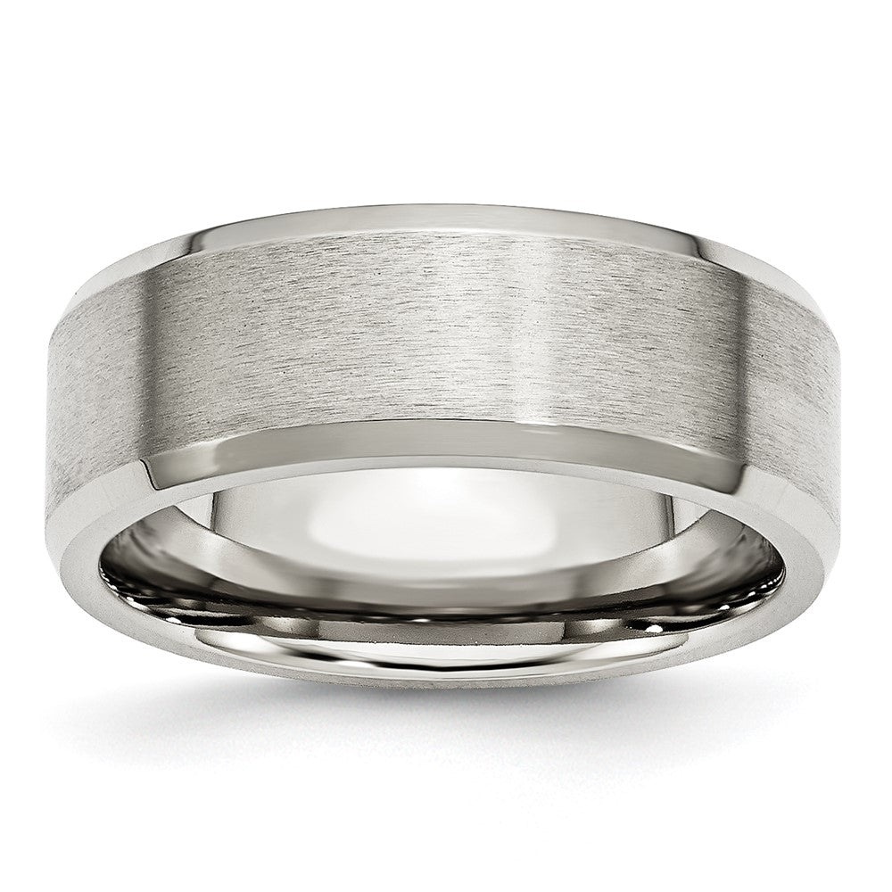 Stainless Steel Polished w/Brushed Center 8mm Flat Beveled Edge Band Size - 10