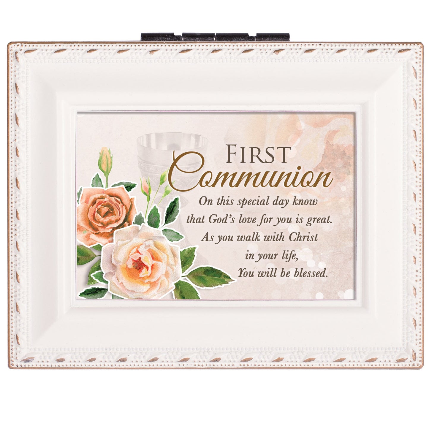 White Resin Tiny Square FIRST COMMUNION Keepsake Box QGM22939