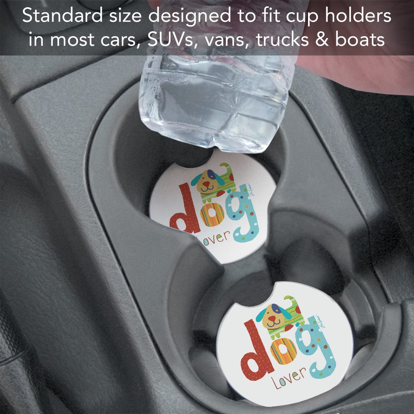 CounterArt "Dog Lover" 1 Pack Absorbent Stone Coaster for Vehicle Cup Holder 2.6” Diameter