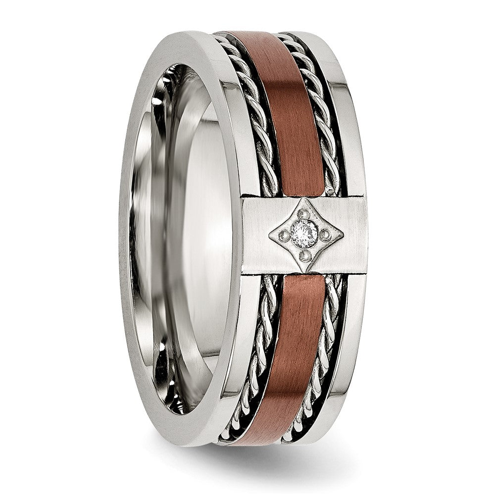 Stainless Steel Brushed/Polished Brown IP-plated .02ct Diamond 8mm Band Size - 11.5