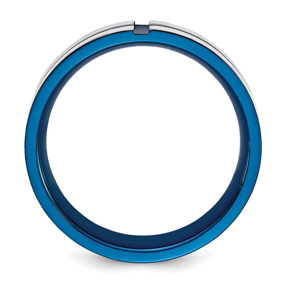 Chisel Stainless Steel Polished Blue IP-plated Grooved 6mm Band Size - 12