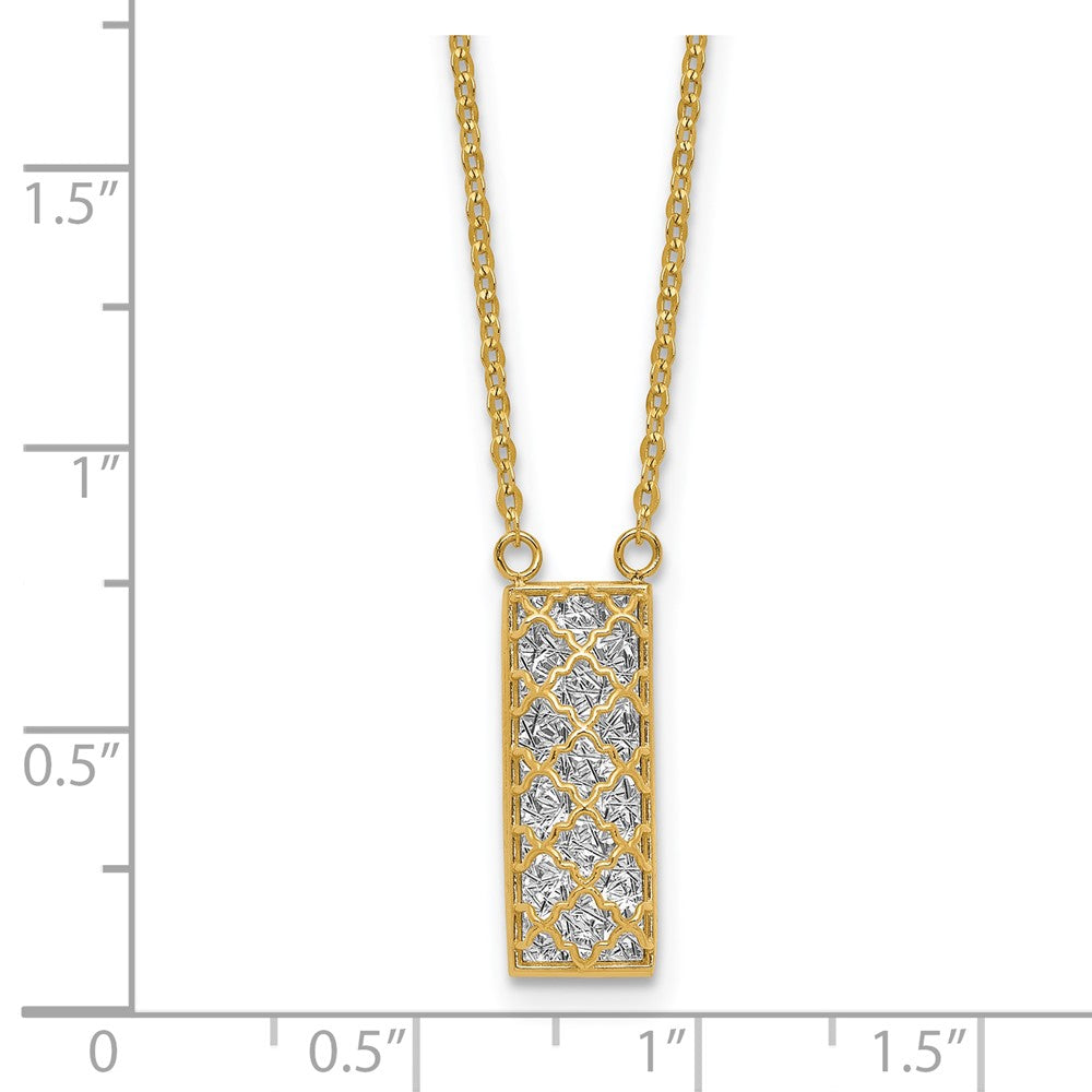 14K Two-tone Polished / Dia-cut Bar Necklace