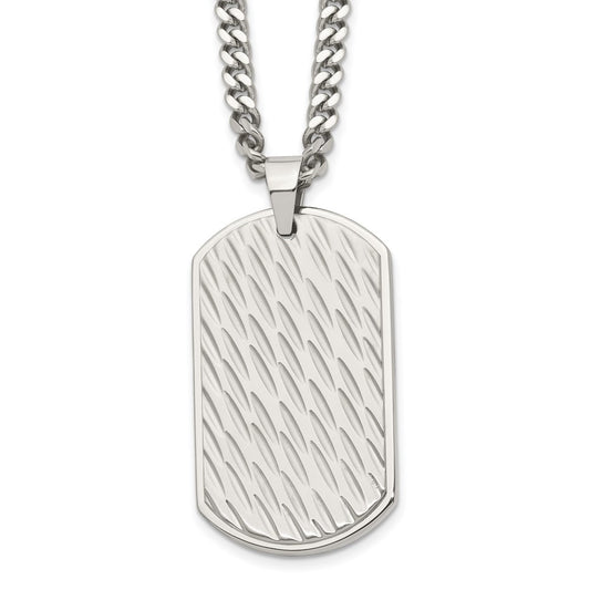 Stainless Steel Brushed and Polished Textured Dog Tag 24in Necklace