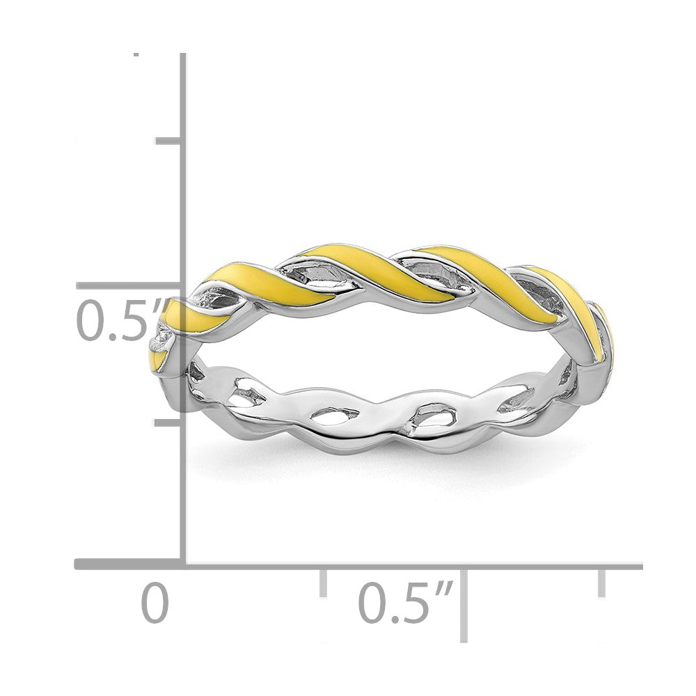 Sterling Silver Stackable Expressions Yellow Enamel Ring Size -8