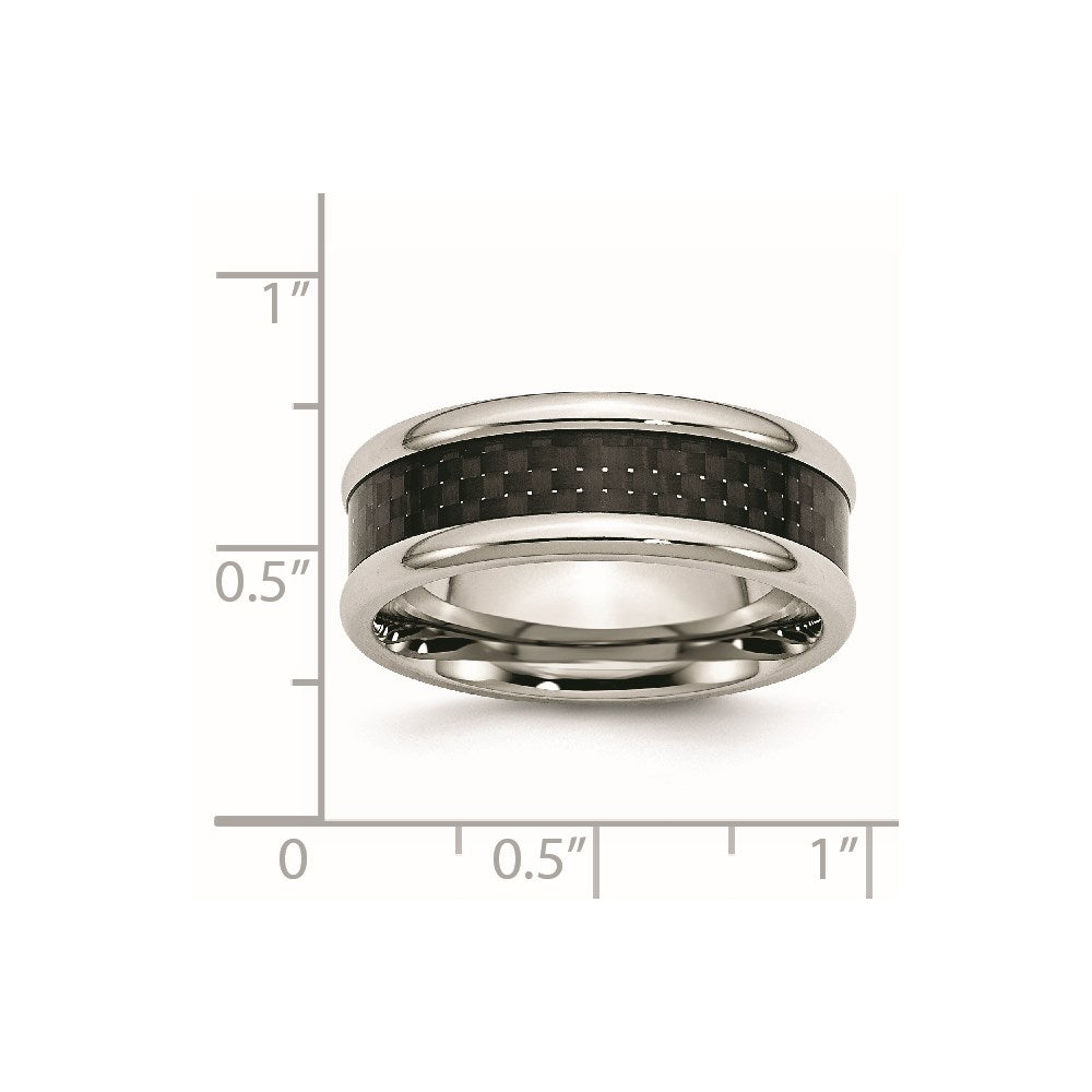 Stainless Steel Polished w/ Black Carbon Fiber Inlay 8mm Band Size - 8