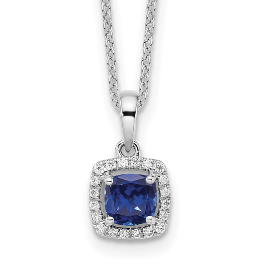 10k White Gold 1/10 carat Lab Grown Diamond VS/SI+ G+ and Created Sapphire 18 inch Pendant Necklace