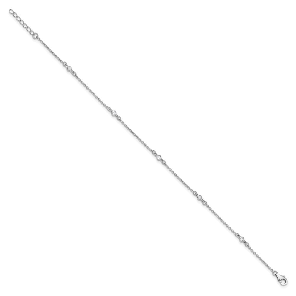Sterling Silver Rhodium-plated 9in Plus 1in Ext. 5 Station CZ Anklet 9 inches