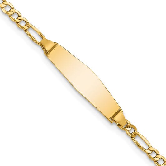 14k Semi-Solid Soft Diamond Shape Figaro ID Bracelet 7  inches