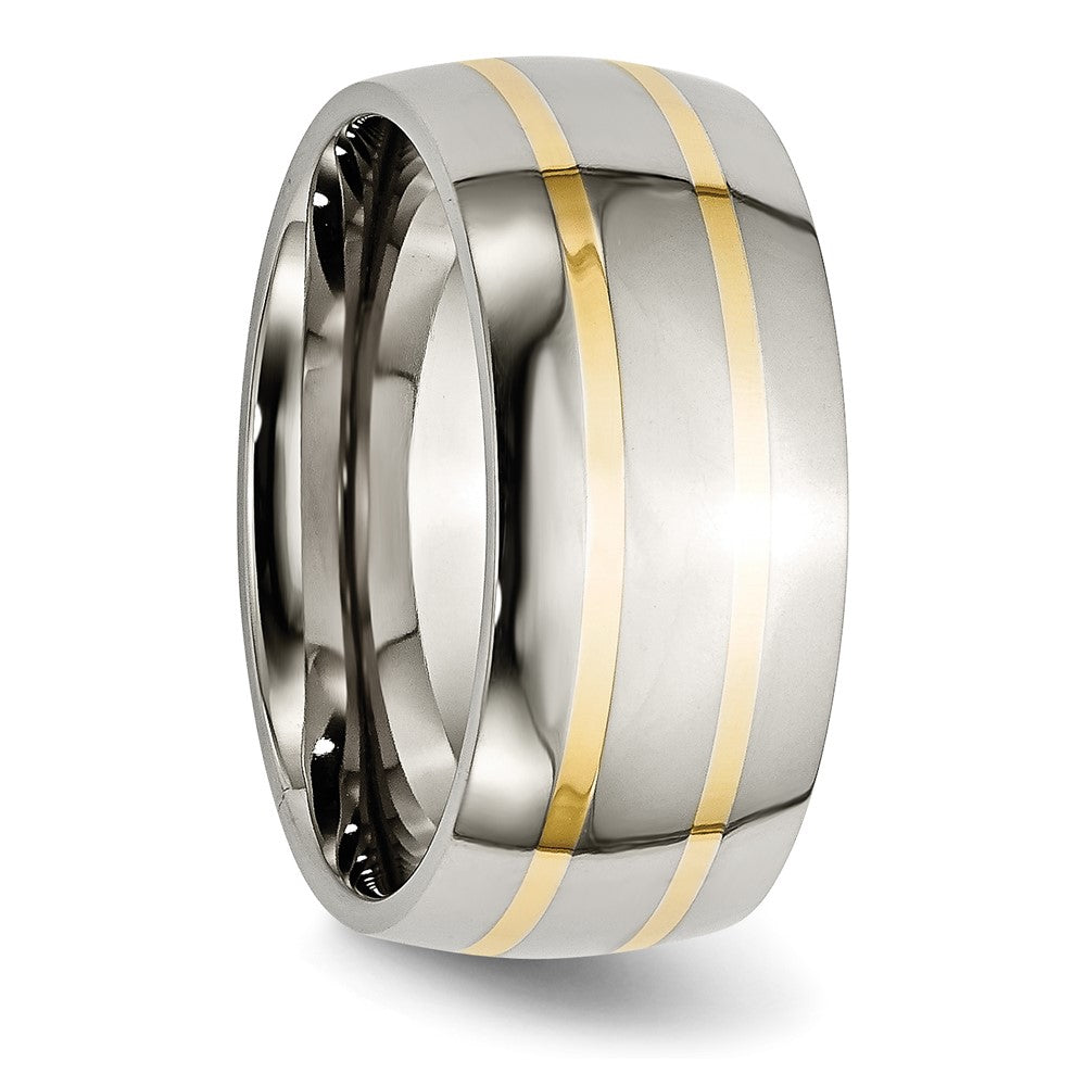 Titanium Polished w/14k Yellow Inlay 10mm Band Size - 9