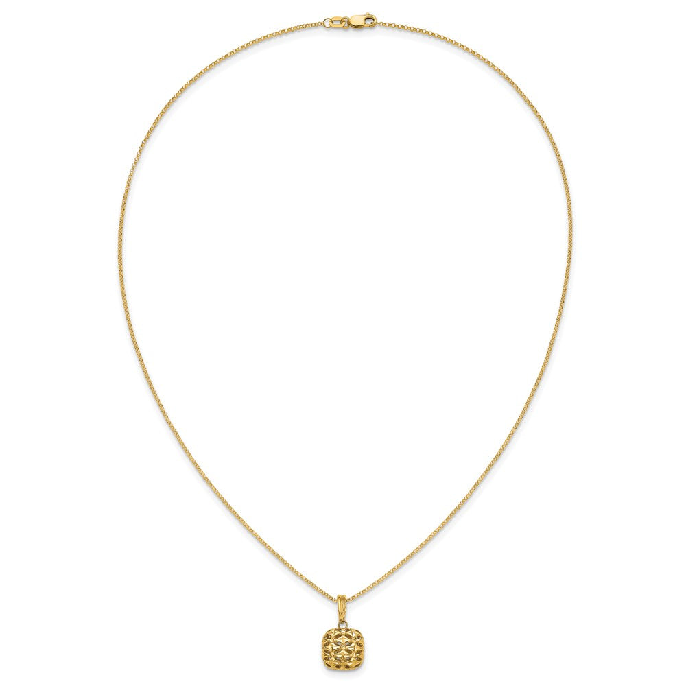 14K Polished Puffed Square Pendant Necklace
