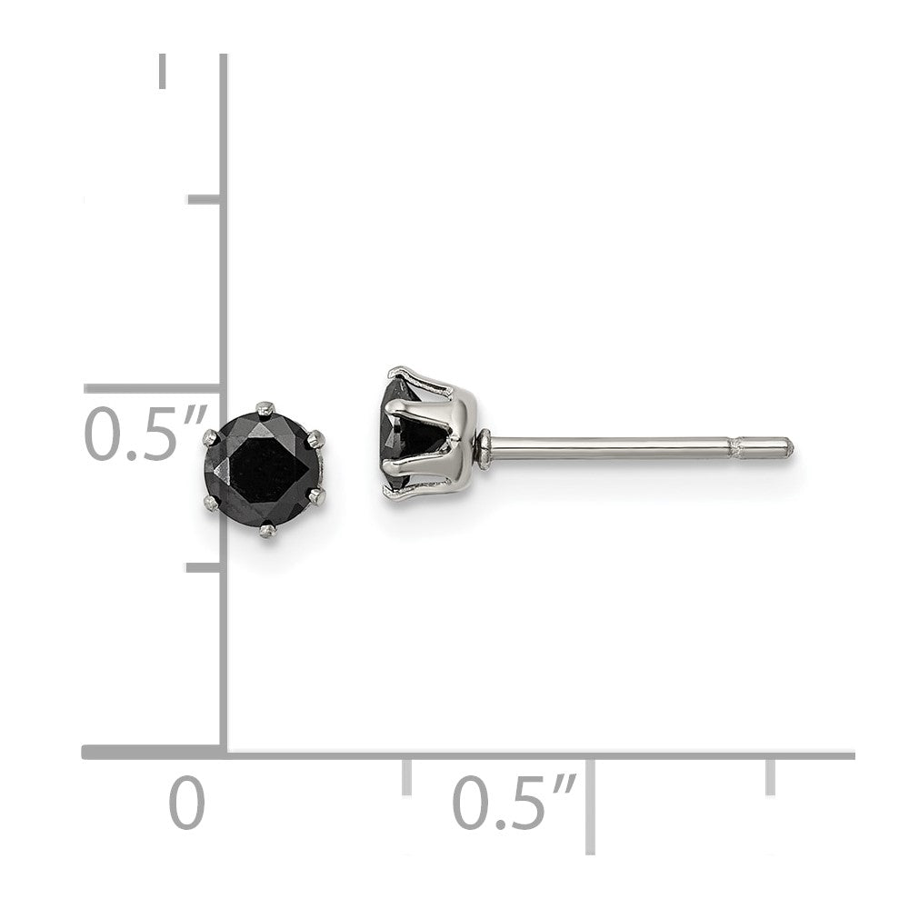 Stainless Steel Polished 4mm Black Round CZ Stud Post Earrings