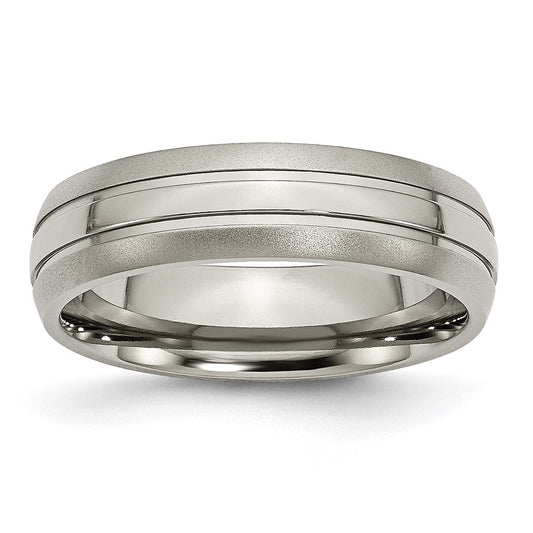 Titanium Brushed and Polished 6mm Grooved Band Size - 8.5
