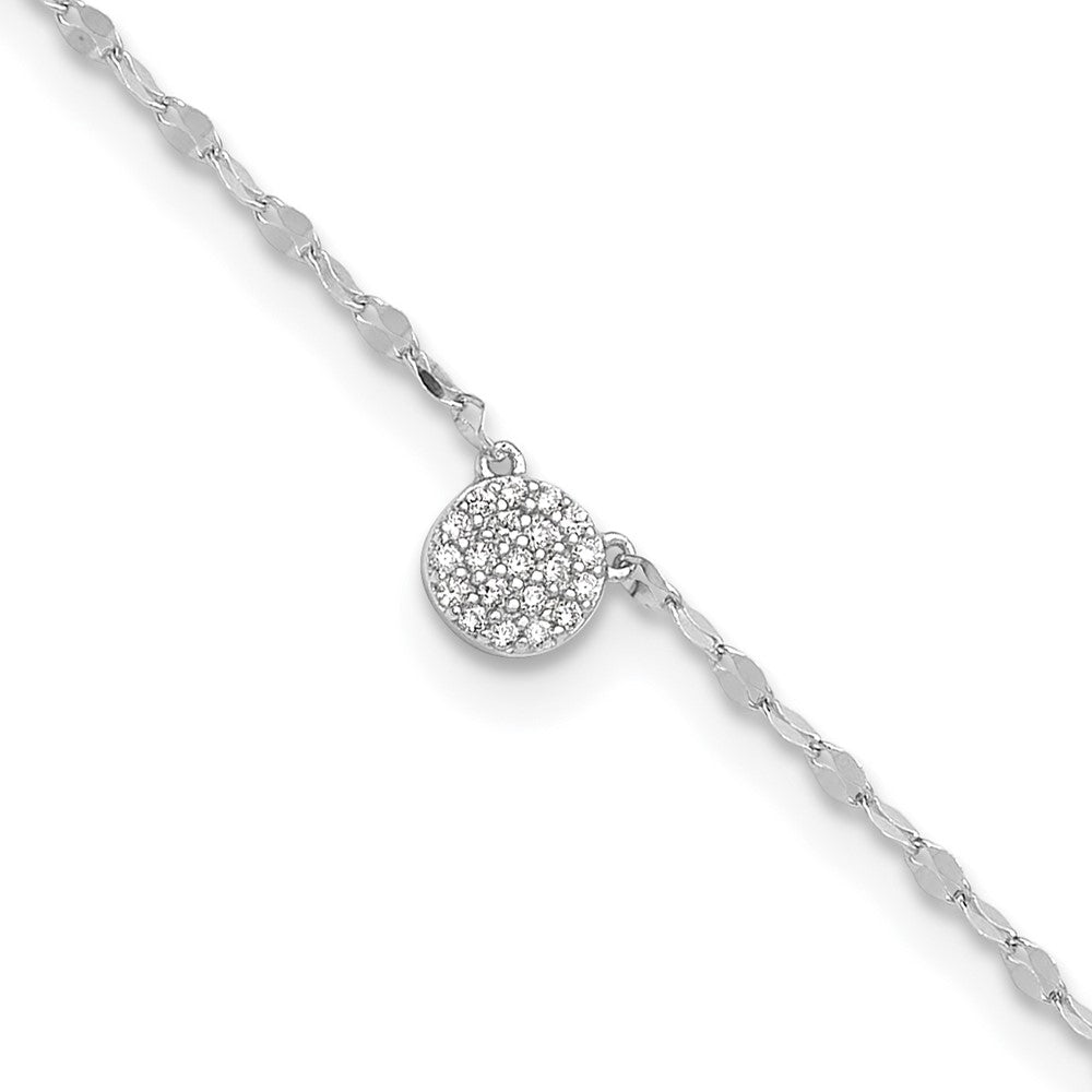 Sterling Silver Rhodium-plated Polished CZ Anklet 10 inches