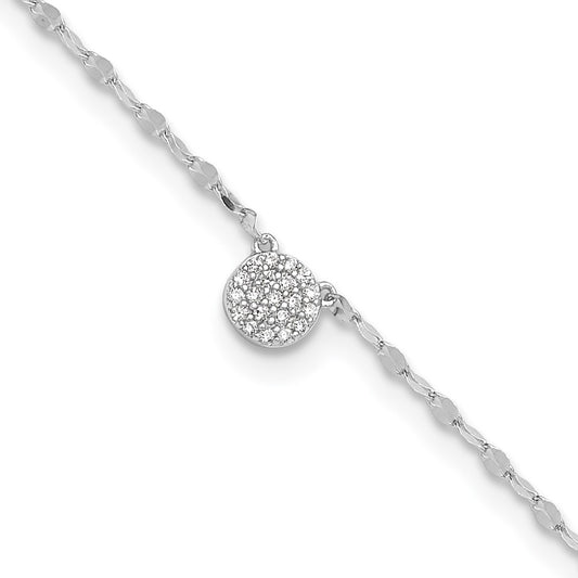Sterling Silver Rhodium-plated Polished CZ Anklet 10 inches