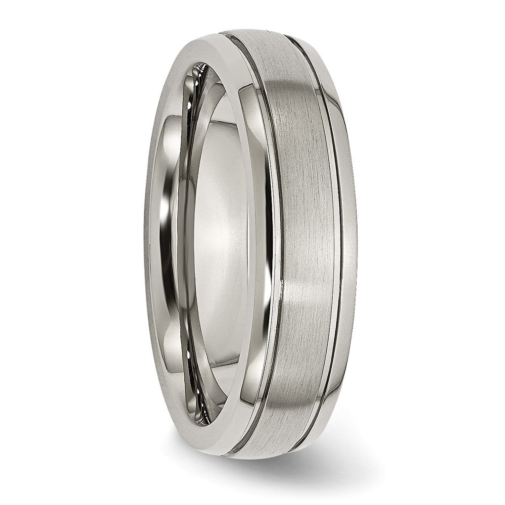 Titanium Brushed and Polished 6mm Grooved Edge Band Size - 13.5