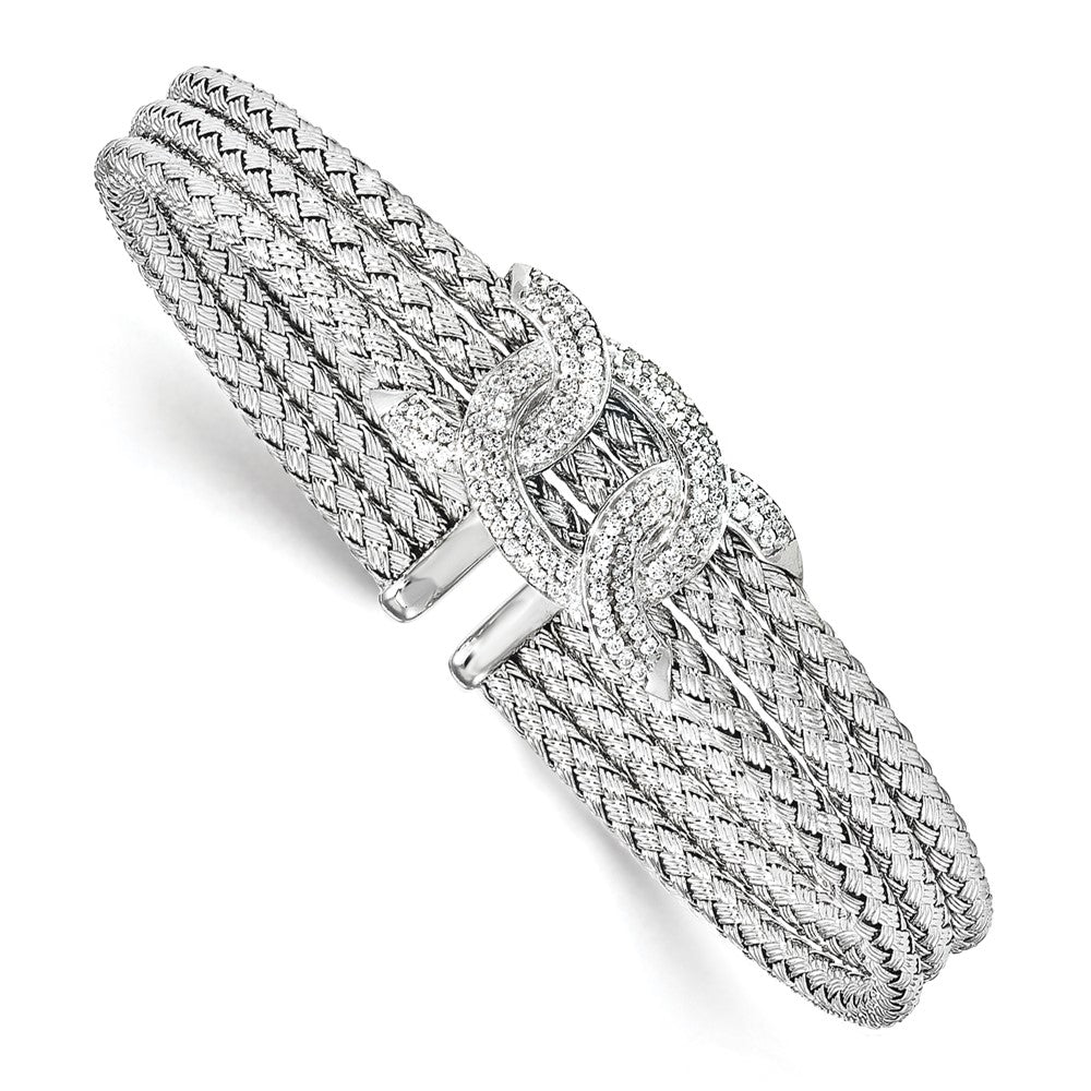 Sterling Silver Rhodium-plated CZ Woven Cuff 6.75  inches