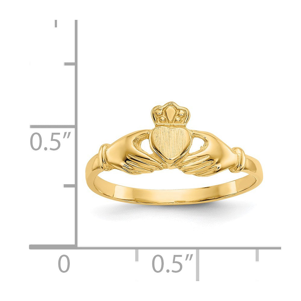 14k Polished and Satin Claddagh Ring Size 7