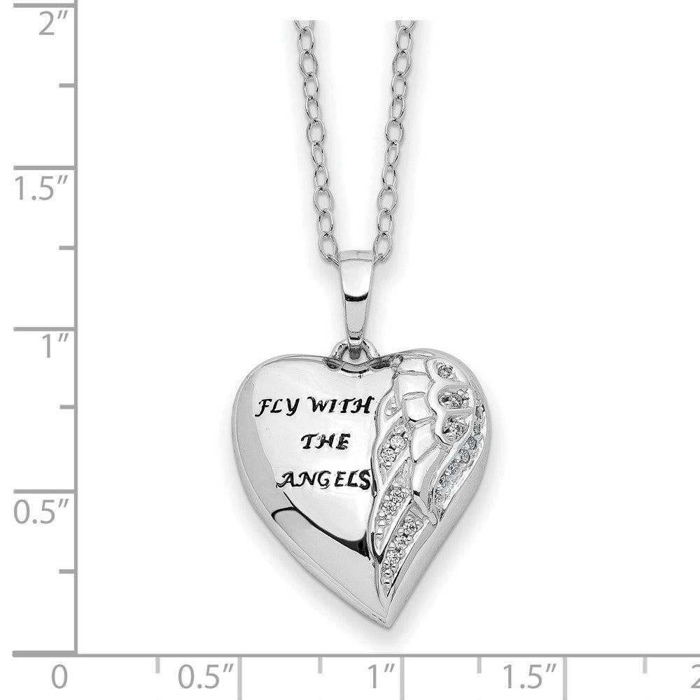 Sentimental Expressions Sterling Silver Rhodium-plated Antiqued CZ Fly With The Angels Ash Holder 18 Inch Necklace 18 Inches