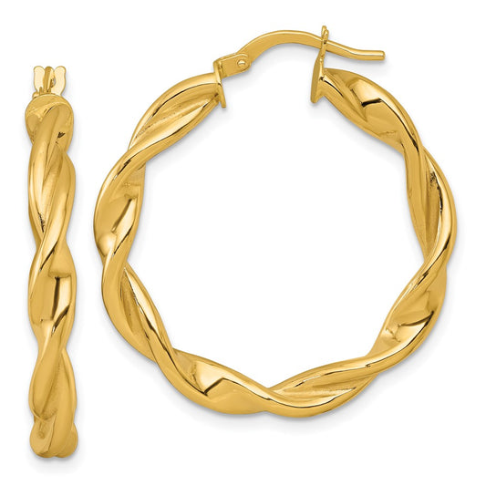 10K Polished Twisted 4.00 x 32mm Tube Hoop Earrings