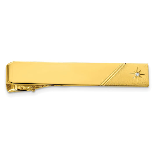 Kelly Waters Gold-plated .01 Ct. Diamond Polished and Satin Tie Bar QGP3848