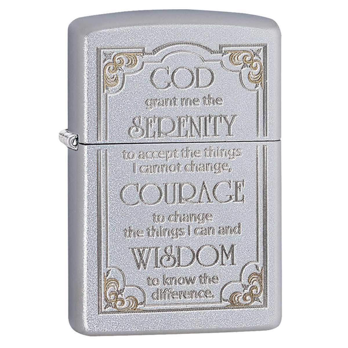 Zippo Serenity Prayer Design Satin Chrome Pocket Lighter