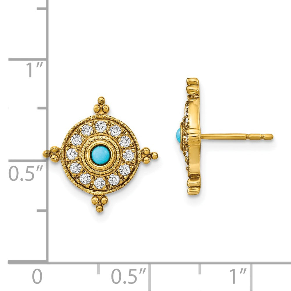 14k Turquoise and White Topaz Earrings