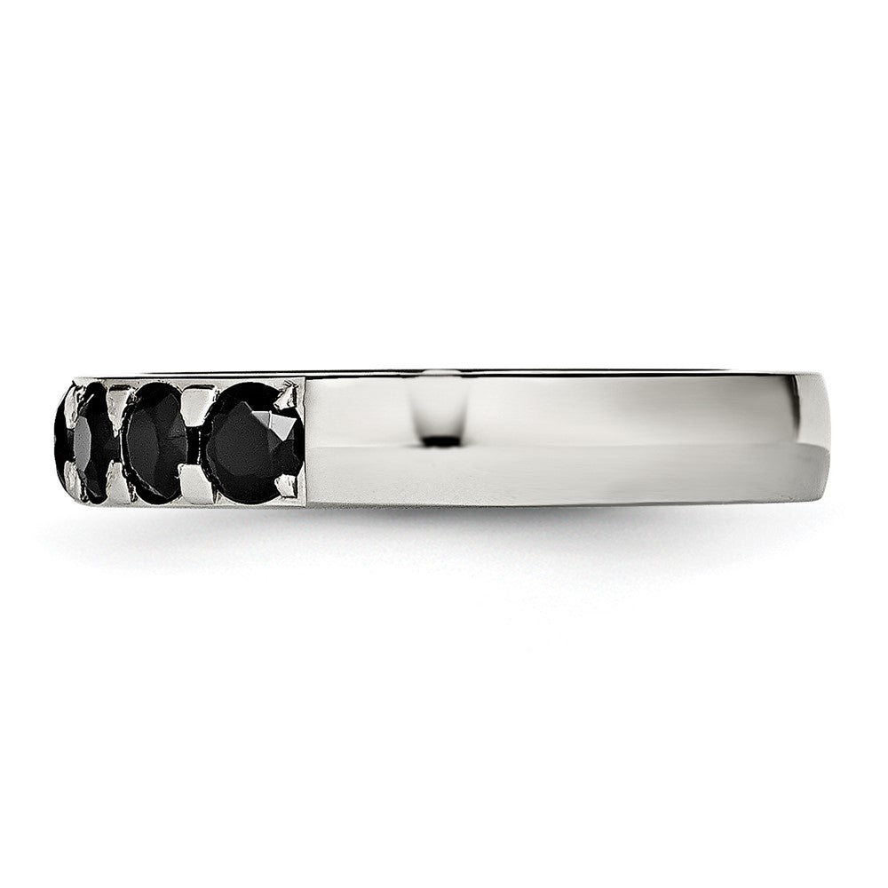 Stainless Steel Polished Black CZ 4mm Band Size - 9