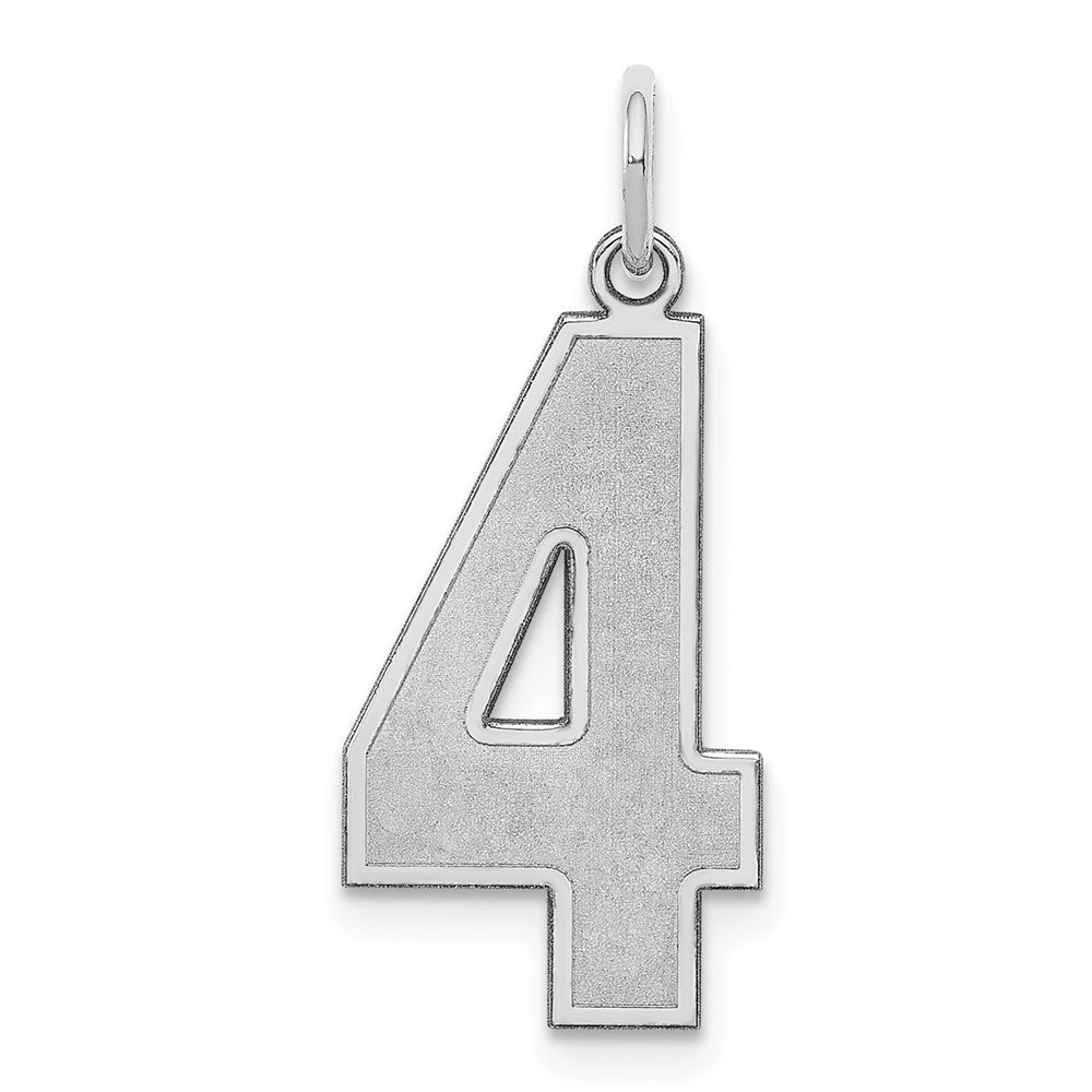 Sterling Silver/Rhodium-plated Satin Number 4 Charm