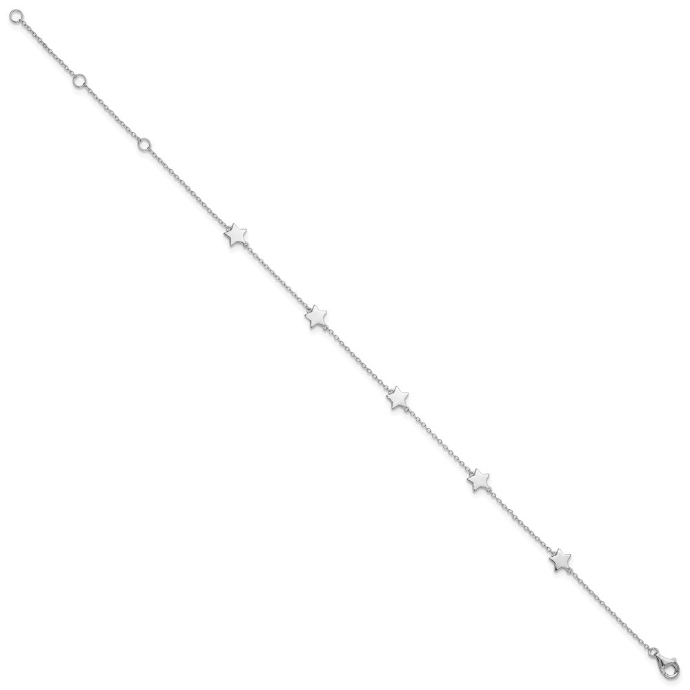 Sterling Silver Rhodium-Plated Stationed Star with 2in Ext. Anklet 8.5 inches