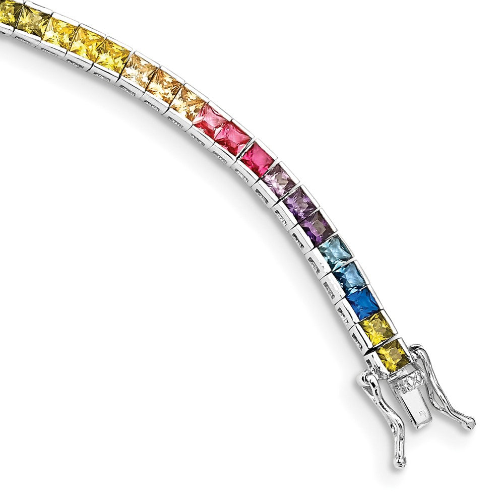Prizma Sterling Silver Rhodium-plated 7.25 inch Channel-Set Colorful CZ Bracelet 7.25 inches