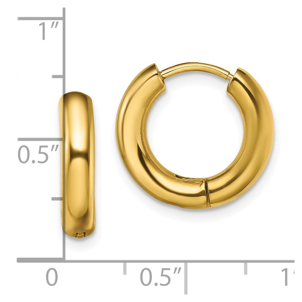 Stainless Steel Polished Yellow IP-plated 3.5mm Hinged Hoop Earrings