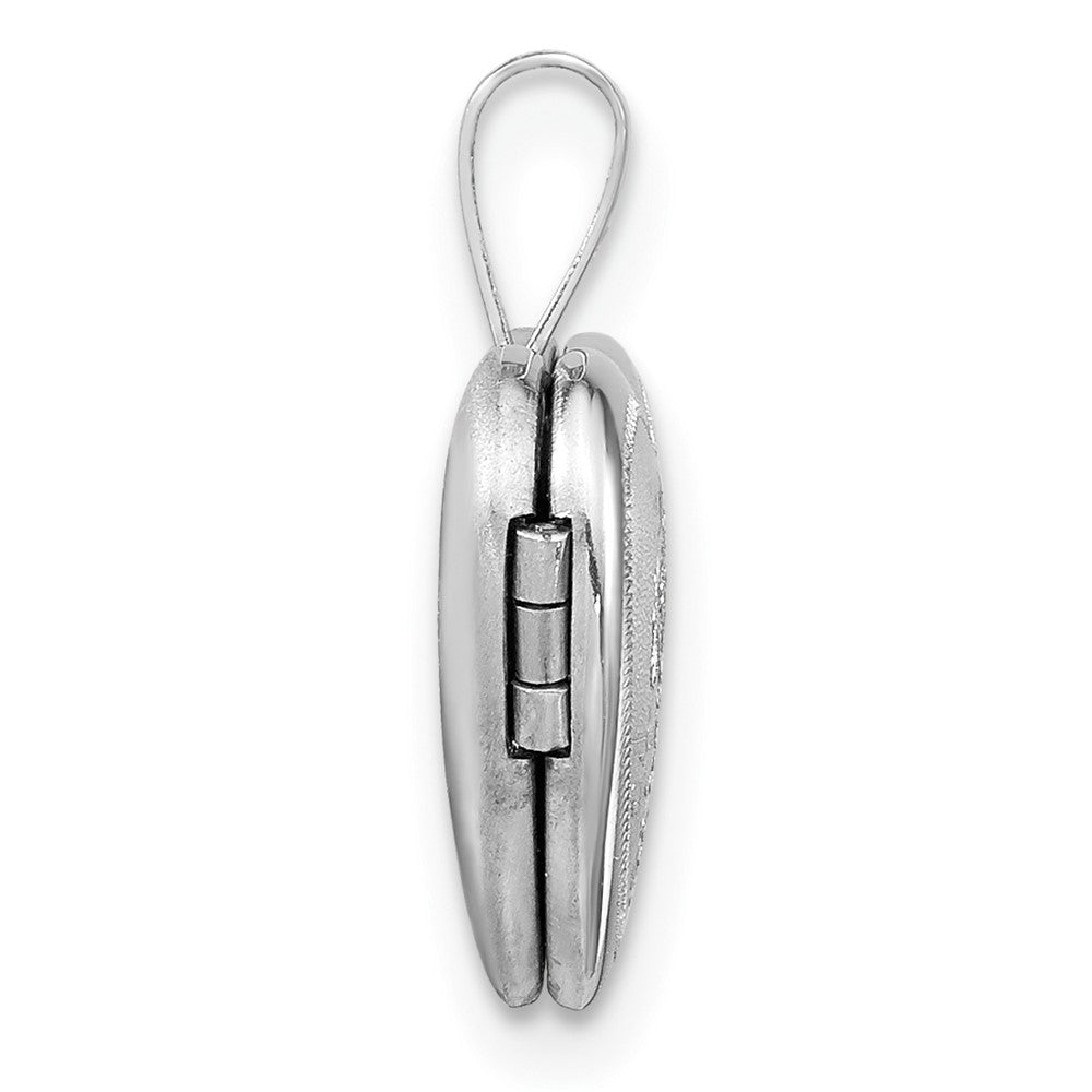 Sterling Silver Rhodium-plated Satin St. Christopher 12mm Heart Locket