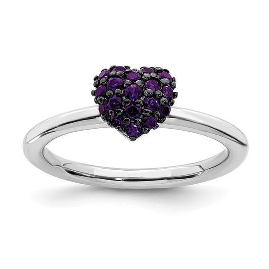 Sterling Silver Amethyst Stackable Expressions Heart Ring Size -8